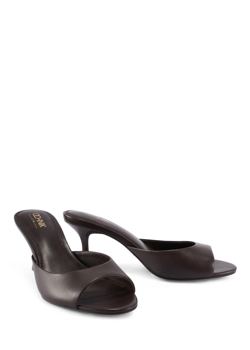 Dark brown leather women's flip-flops BUTYD-1272-1I(W26)