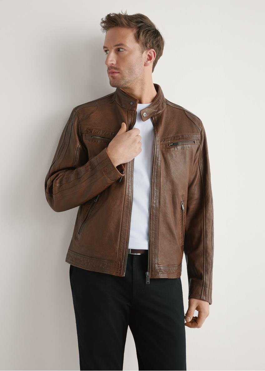 Men's leather jacket in cognac color KURMS-0397-1F(W26)