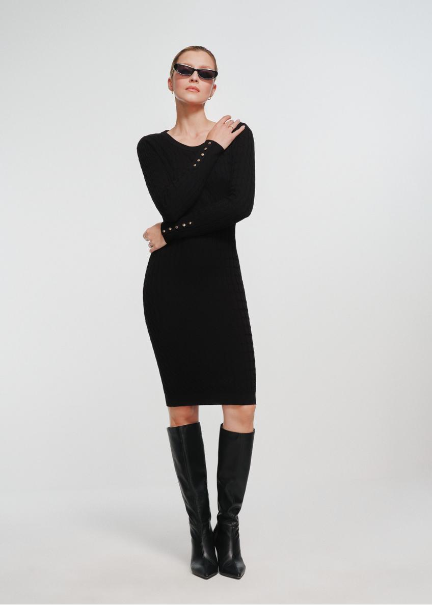 Black midi dress with cable weave SUKDT-0202-99(Z24)-01