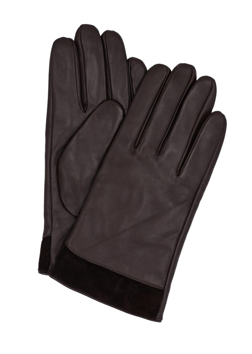 Men's brown leather gloves REKMS-0090-1I(Z26), product view from above, on white background.