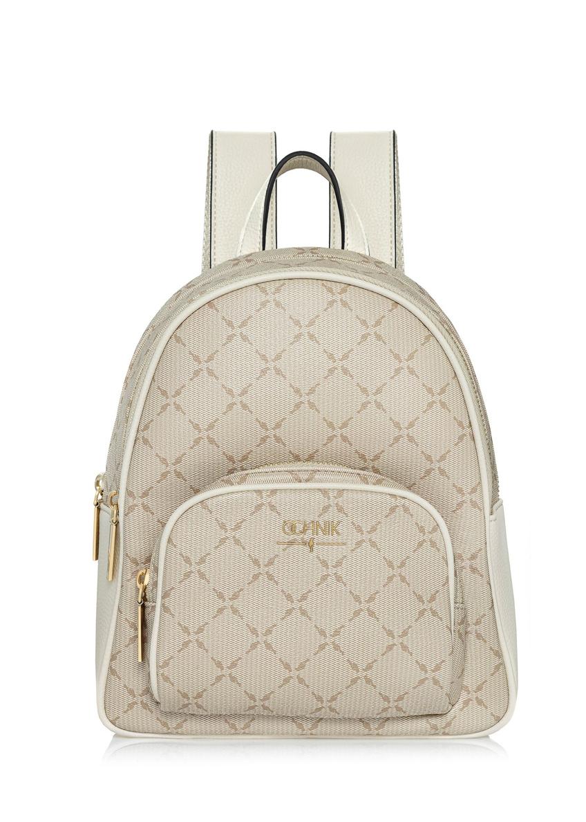 Beige women's backpack with monogram TOREC-1026-81(W25)-09