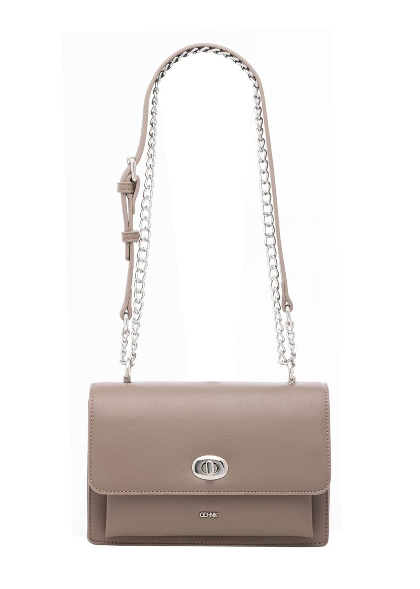 Small women's handbag with an elegant clasp in cool beige color TOREC-1322-1K(Z26) - front product view, on a white background.