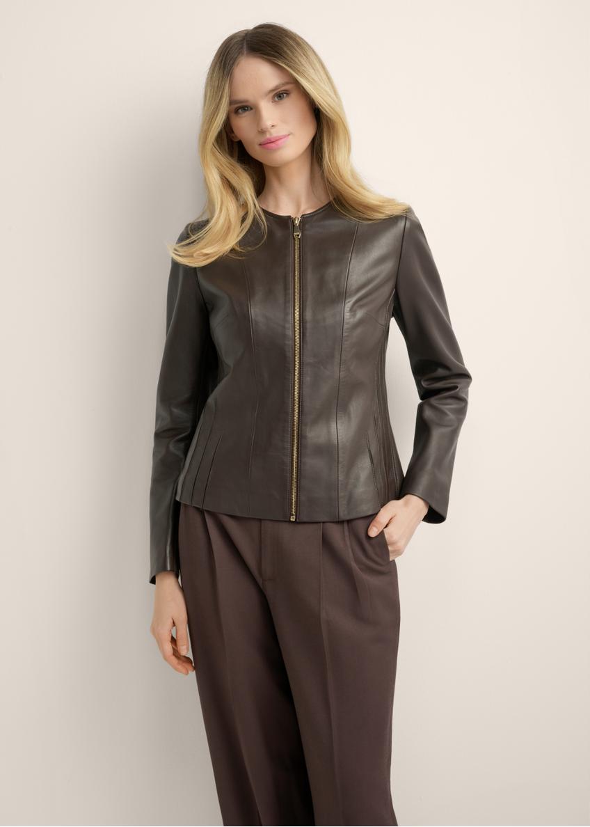 Brown women's leather jacket KURDS-0621-1I(KS)