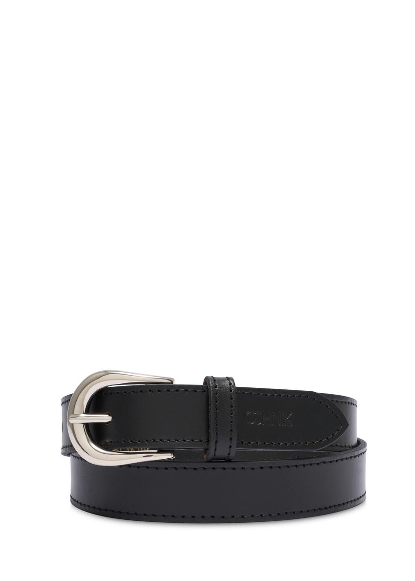 Black leather women's belt PASDS-0303-99(W26), front product view on white background.