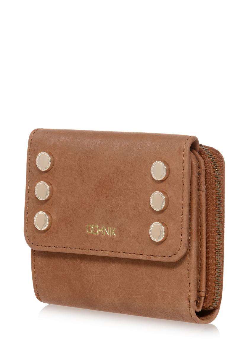 Brown leather women's wallet with rivets PORES-0853-88(W23)