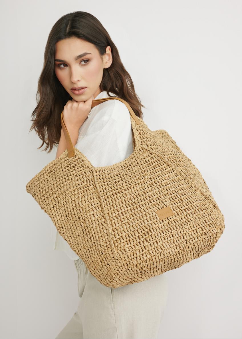 Beige straw shopper bag TOREC-1223-1E(W26)