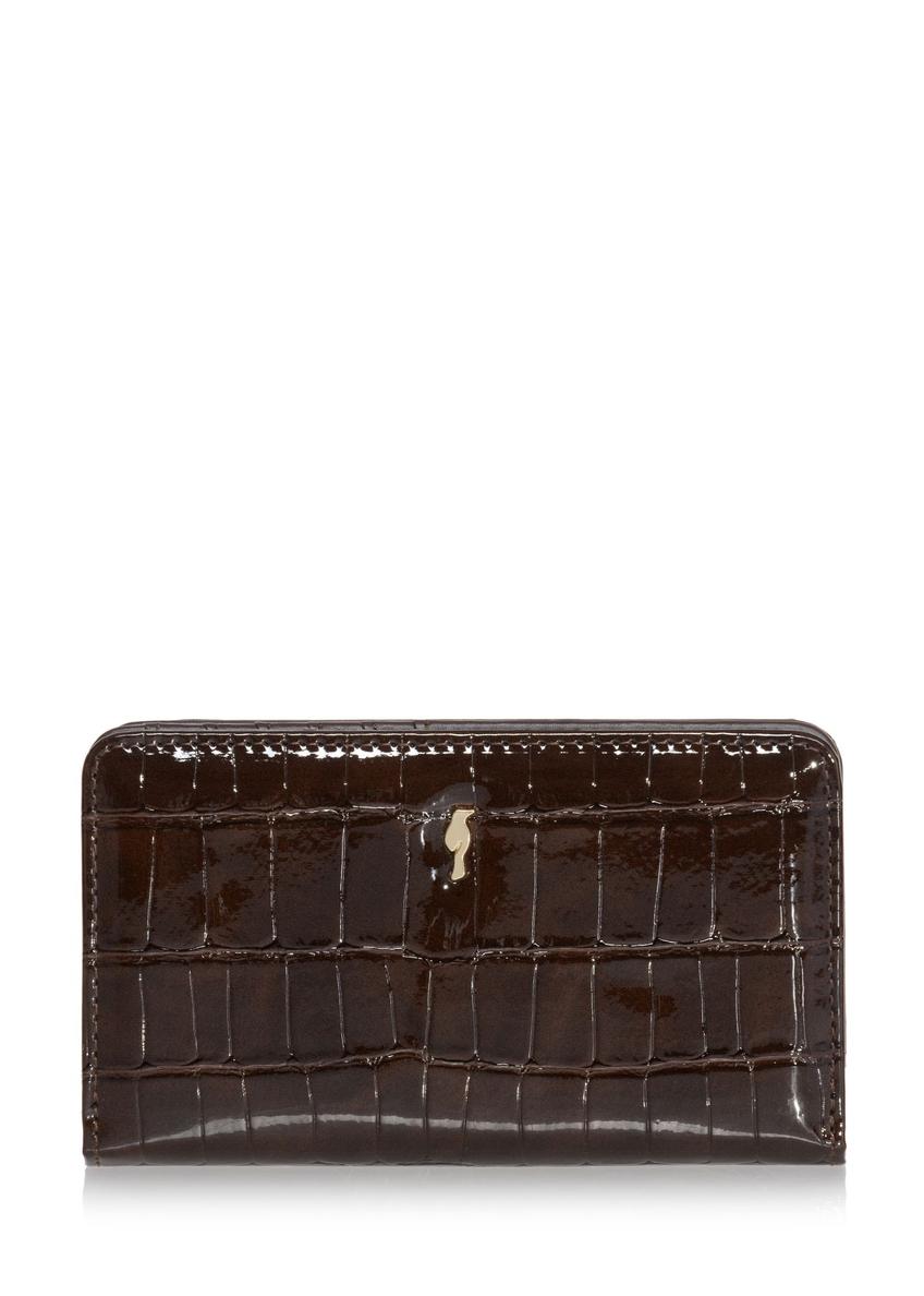 Brown women's croco wallet POREC-0353A-90(Z25) - front product view on white background.