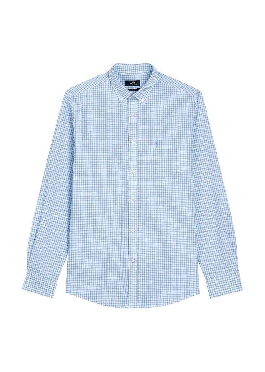 Men's blue checkered cotton shirt KOSMT-0277-7B(W26)