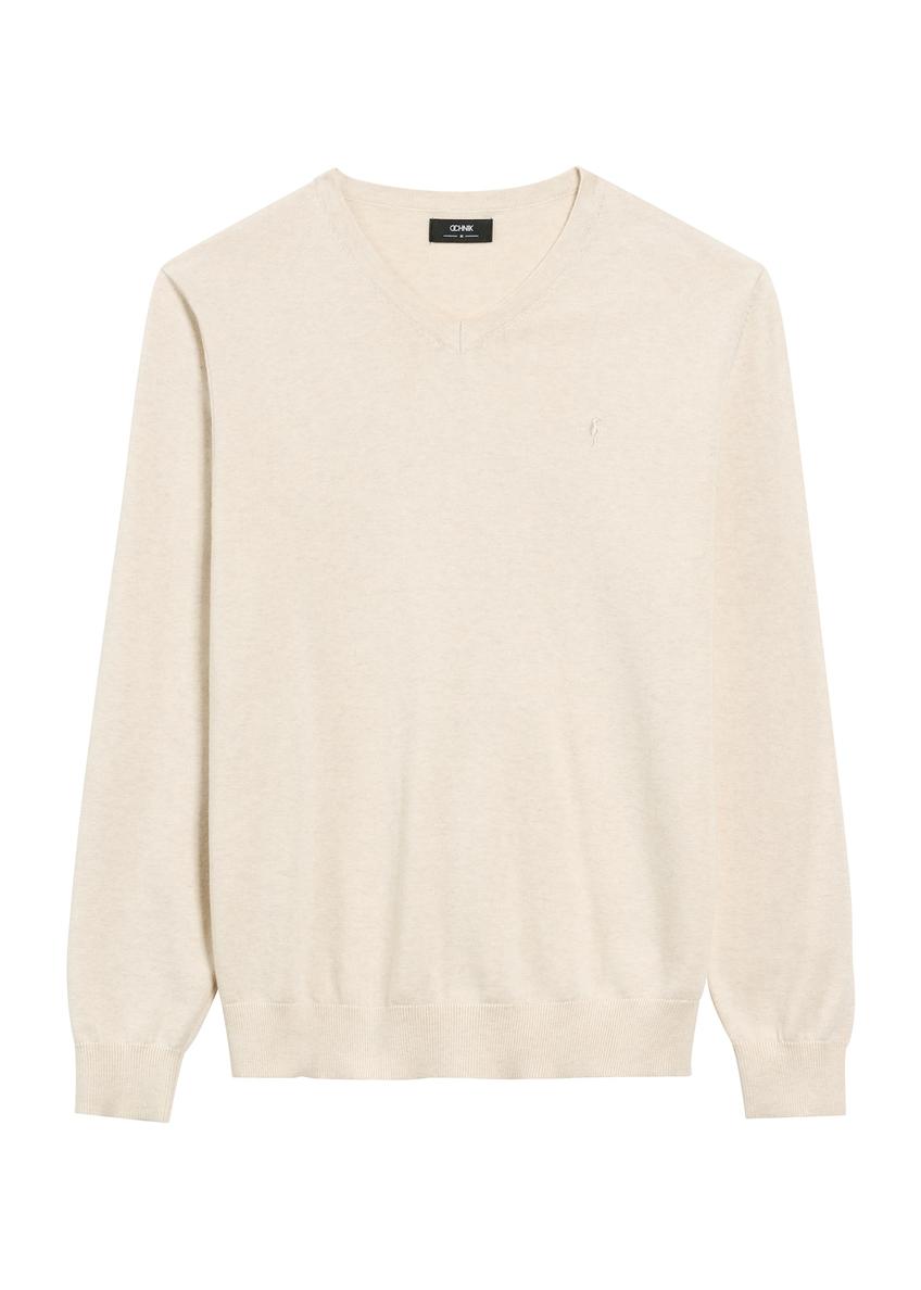 Beige men's sweater with logo SWEMT-0159A-80(Z25)