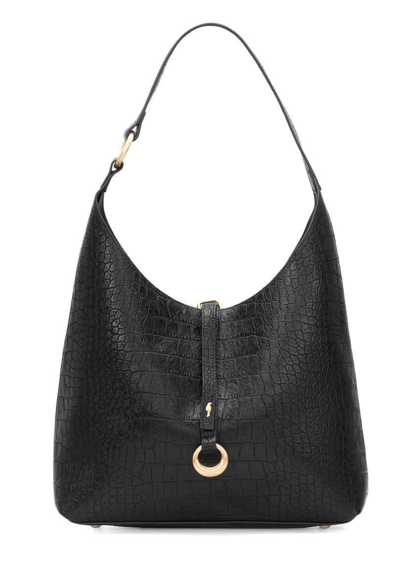 Black women's handbag with croco motif TOREC-1170-9G(W26), front product view on white background.