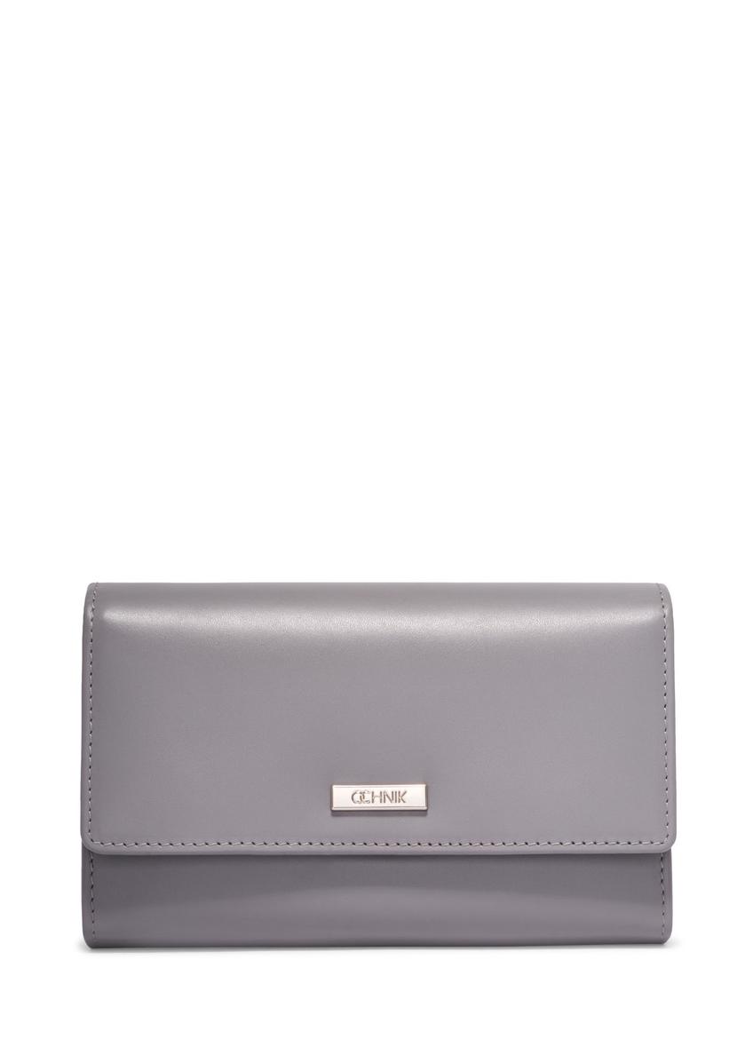 Graphite large leather women's wallet PORES-1024-9D(Z26) - front product view, on white background.