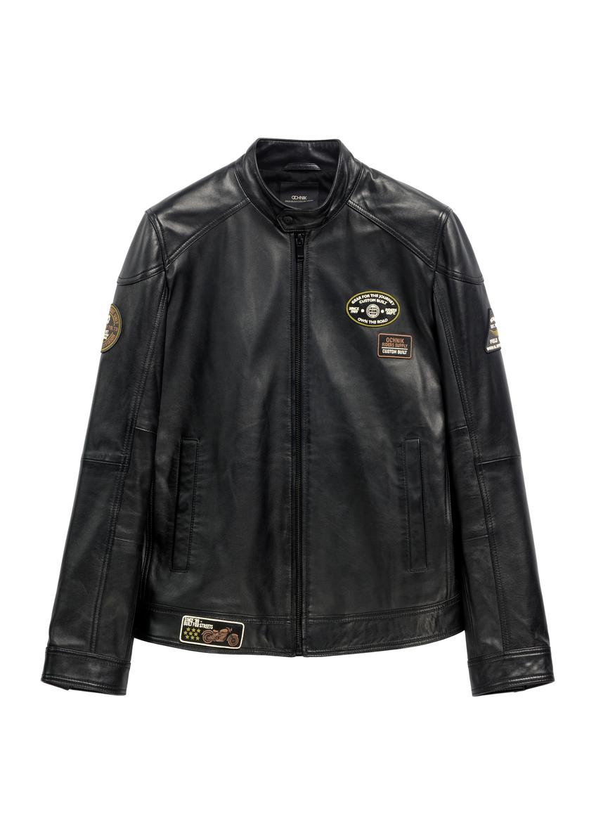 Men's black leather jacket KURMS-0301A-99(W26)