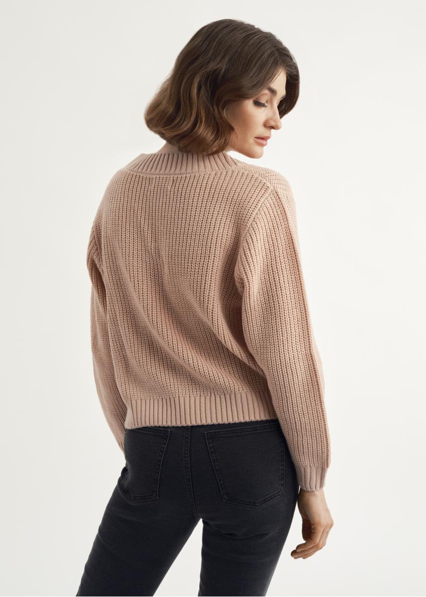 Light pink women's V neck sweater SWEDT-0162-33(Z23)