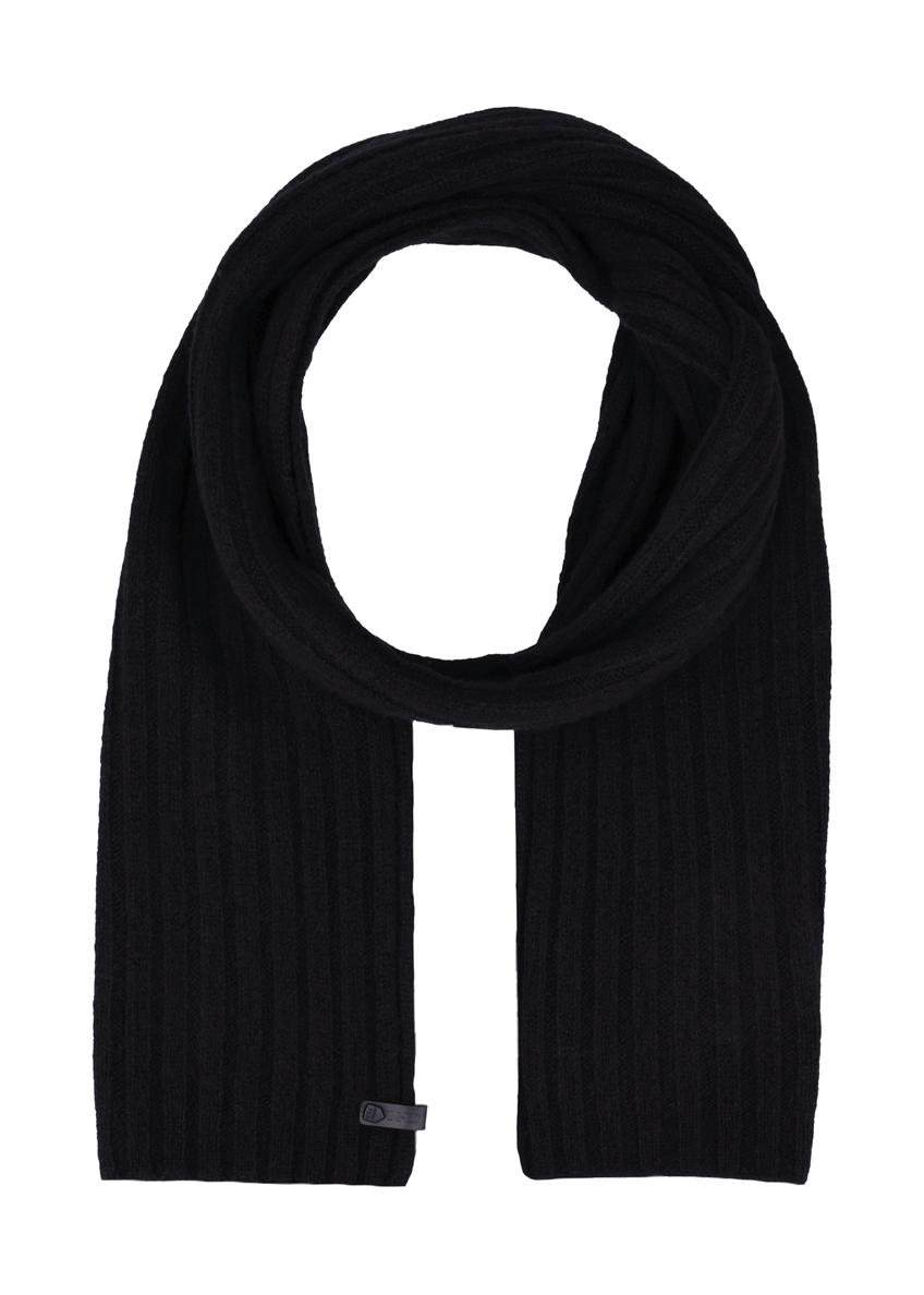 Black men's wool scarf SZAMT-0030-99(Z25), front product view on white background.