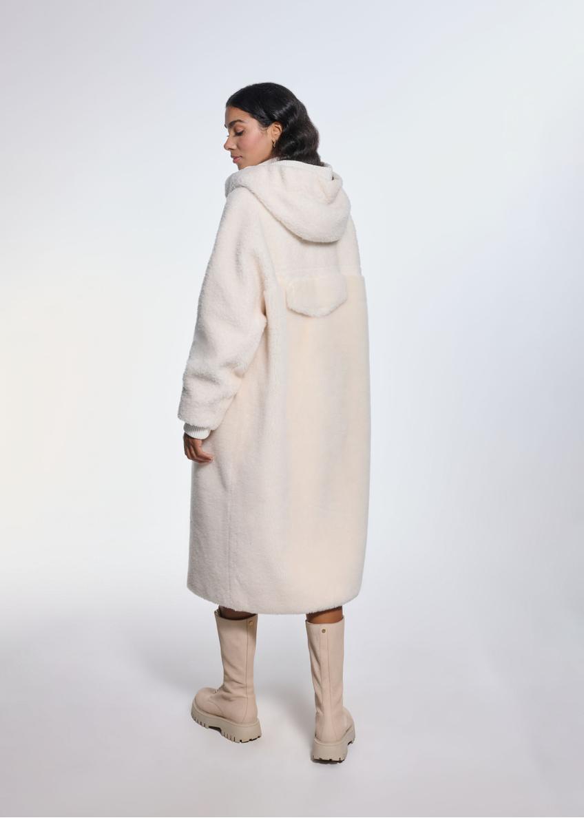 Beige woolen women's fur coat FUTDP-0030-12(Z24)