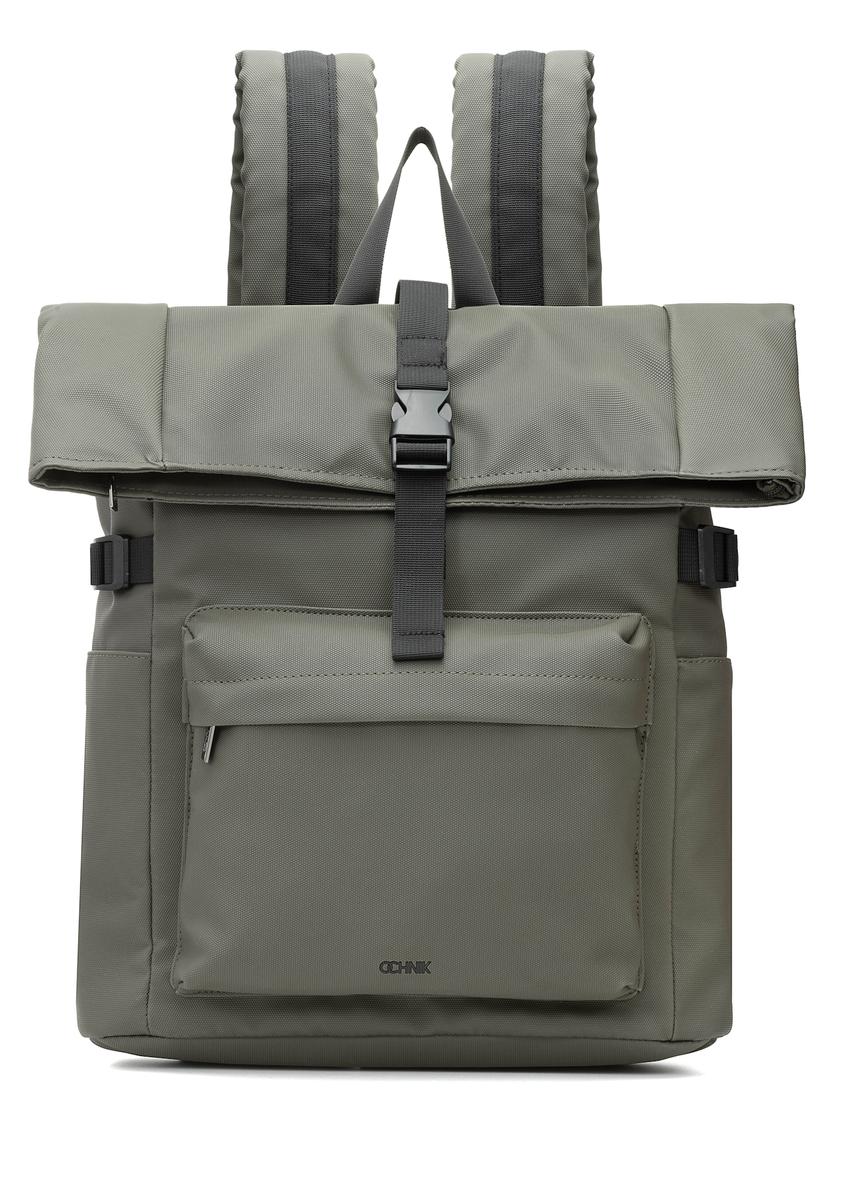 Large khaki backpack PLCMN-0015-55(Z25), product view from the front on a white background.