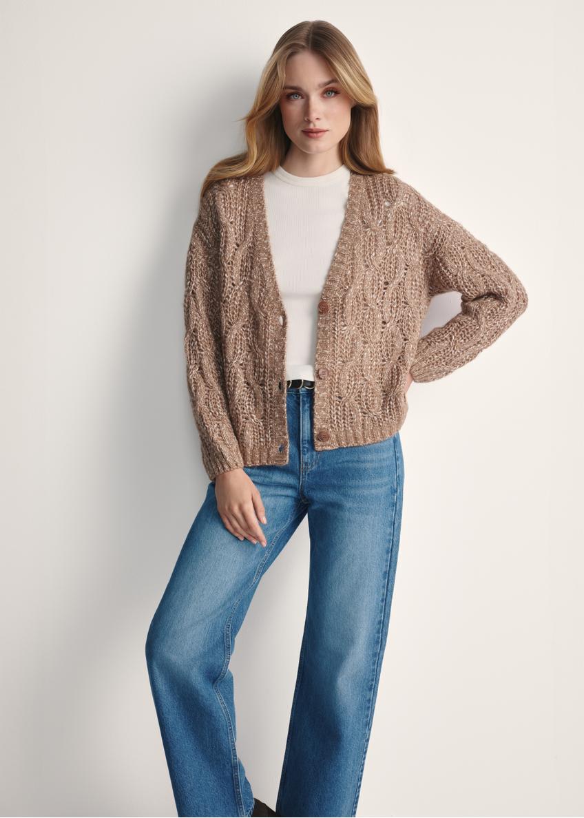 Women's woolen camel cardigan KARDT-0054-24(Z25)