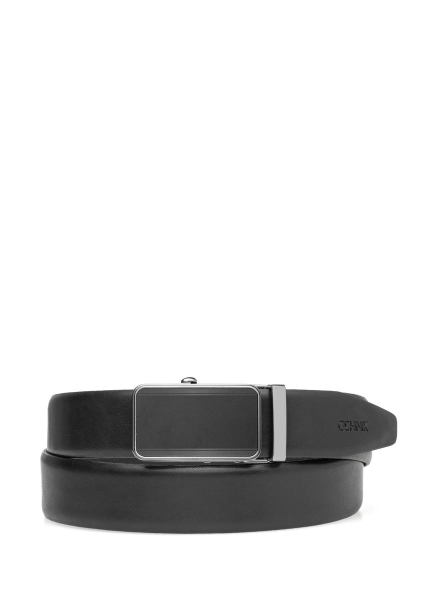 Men's black leather belt PASMS-0276-99(W26), front product view on white background.