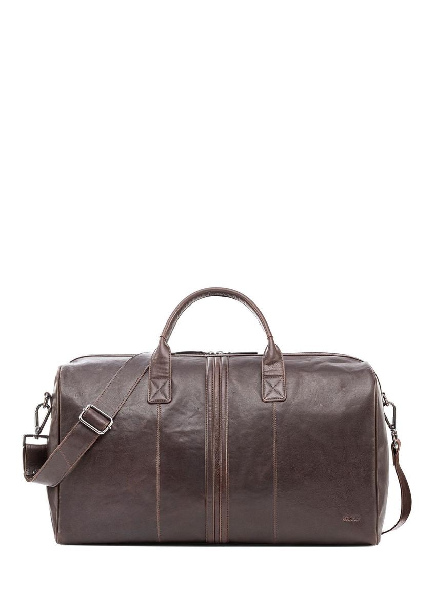 Brown leather travel bag TORMS-0464-1H(Z26) - front product view, on white background.