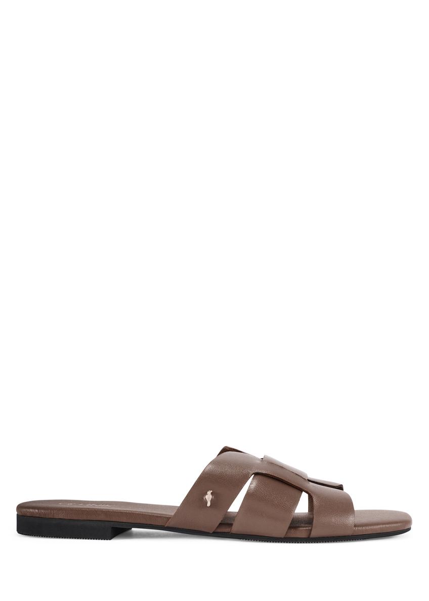 Women's flip-flops with braid in cool brown color BUTYD-0904D-1K(W26), side view of the product on a white background.
