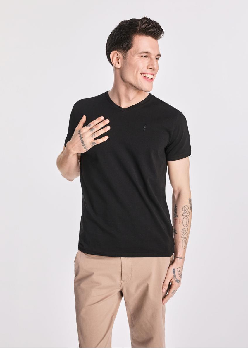 Black basic men's T-shirt with logo TSHMT-0088-99(W25)-01