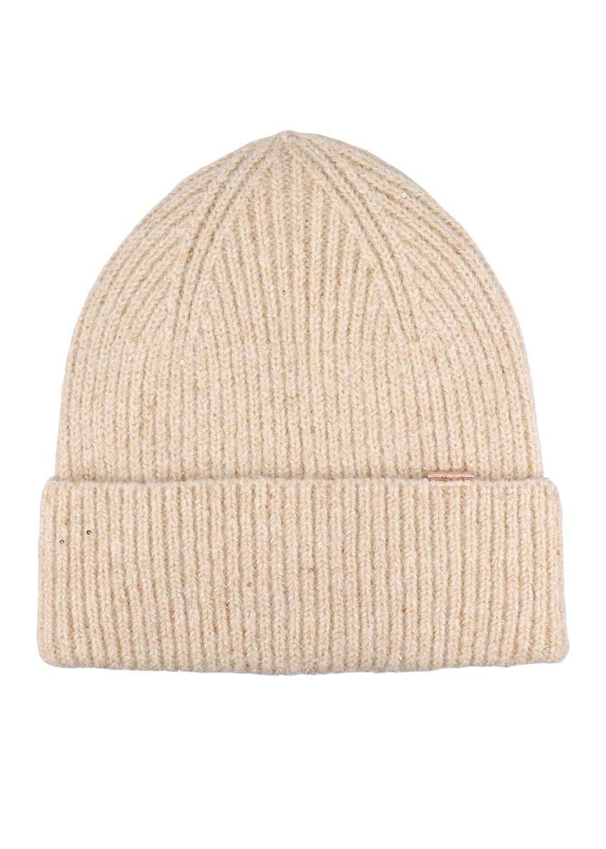 Beige women's hat with wool CZADT-0218-1B(Z26), front product view on white background.