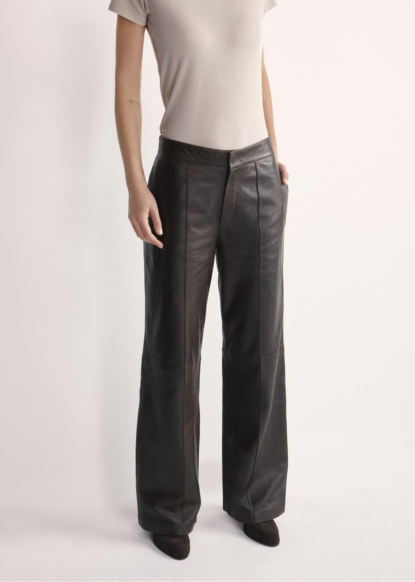 Leather brown women's trousers SPODS-0045-3207(Z25)