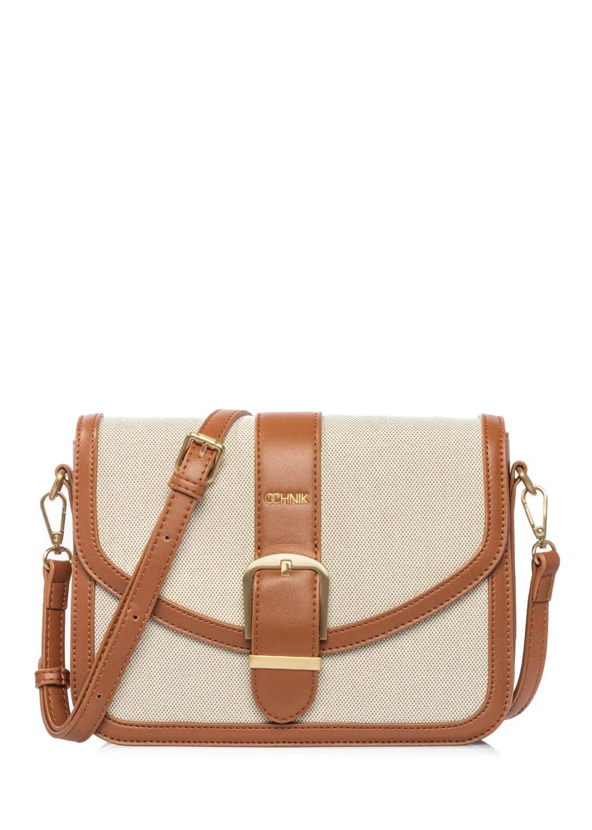 Beige women's messenger bag TOREC-1203-0P(W26) - front product view, on a white background.