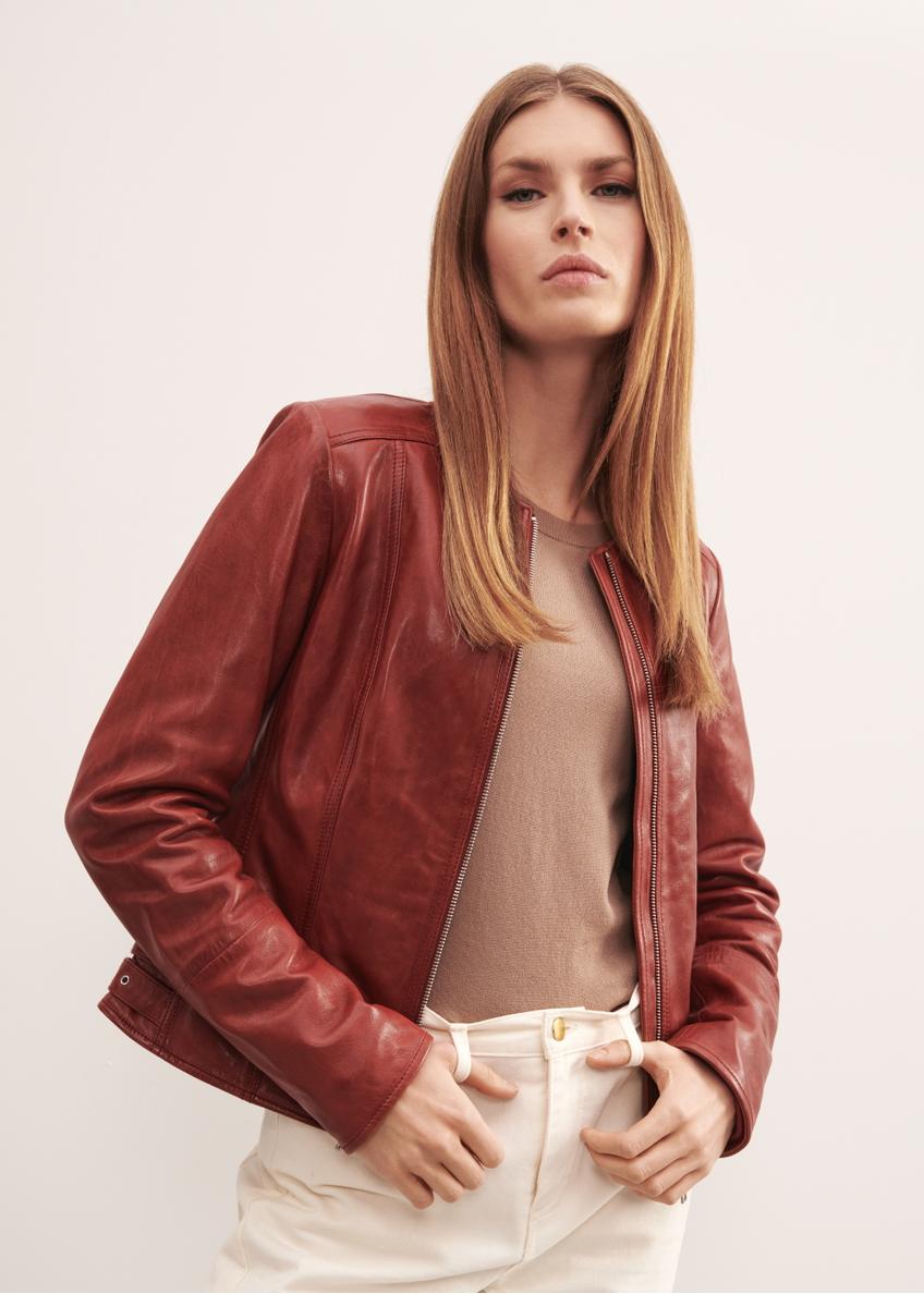 Women's maroon leather jacket KURDS-0414-1289(W23)-01