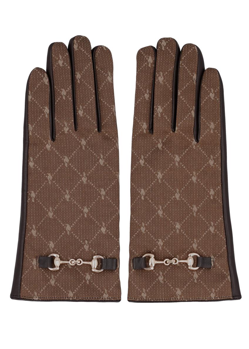 Brown leather women's gloves REKDS-0107-1I(Z26)
