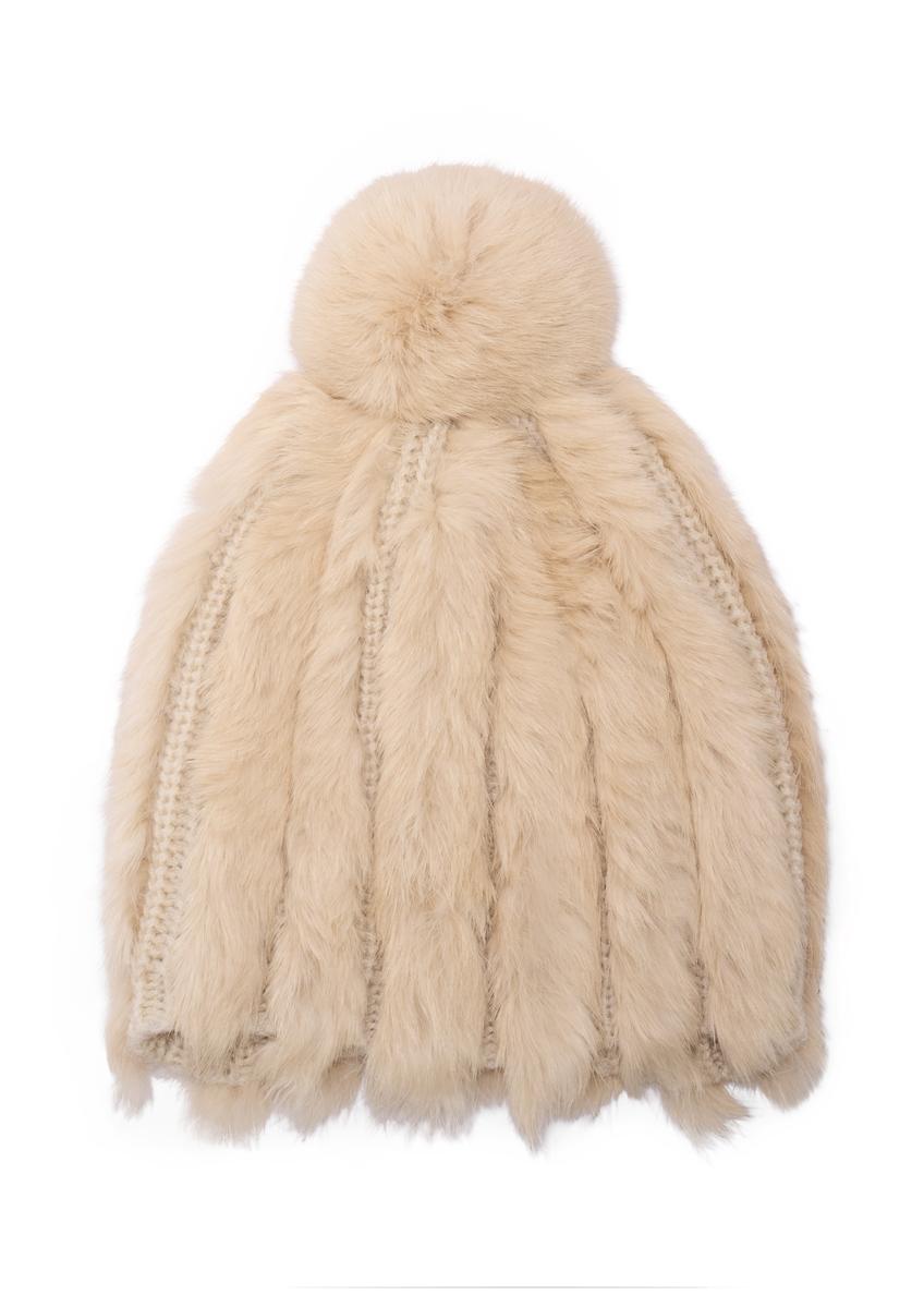 Cream women's fur hat CZADF-0034-16(Z26), front view of the product on a white background.