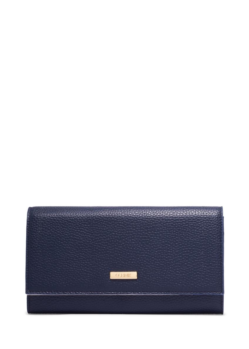Navy blue women's wallet with cream-colored lining POREC-0439-7E(Z26) - Product view from the front, on a white background.