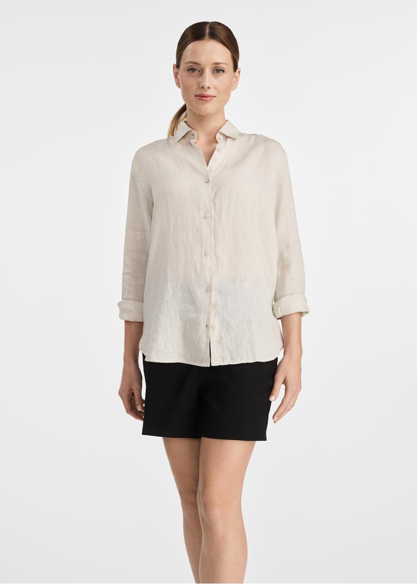 Beige women's linen shirt KOSDT-0163-81(W25)-01