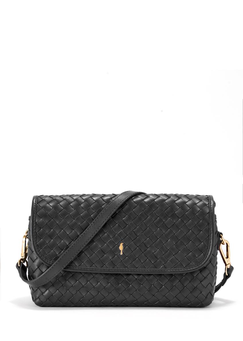 Black small woven leather handbag TORES-1108-99(W25)-09