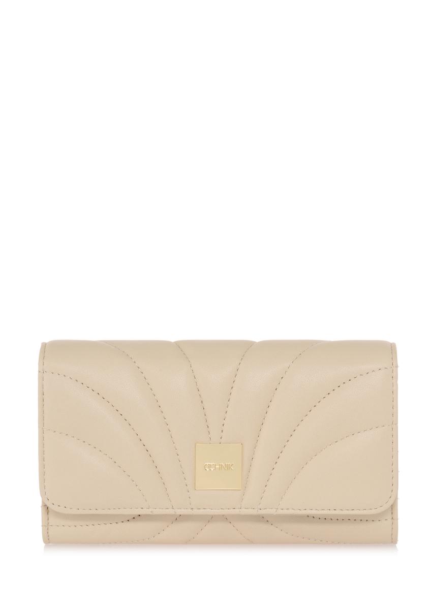 Large cream women's wallet with stitching PORES-0839-12(W23)-07