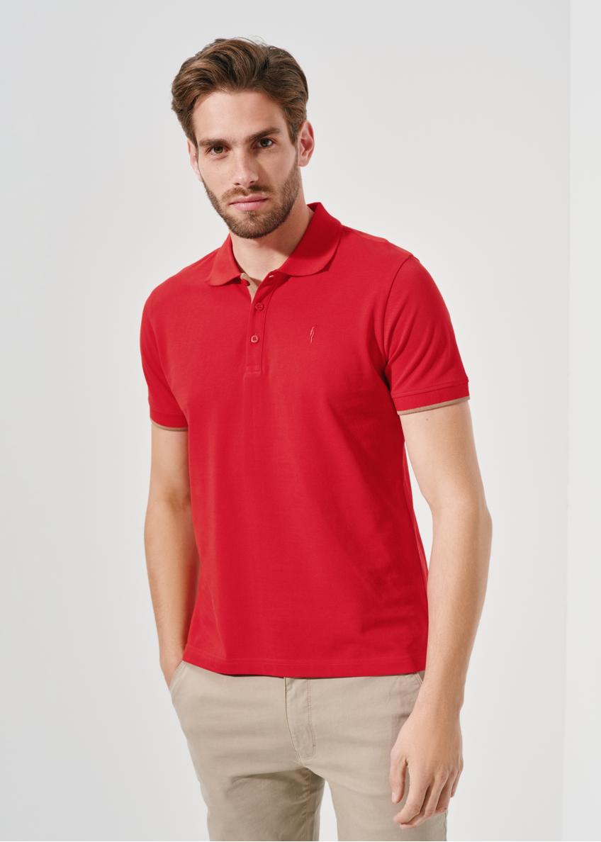 Red men's polo shirt POLMT-0045A-40(W24)-01