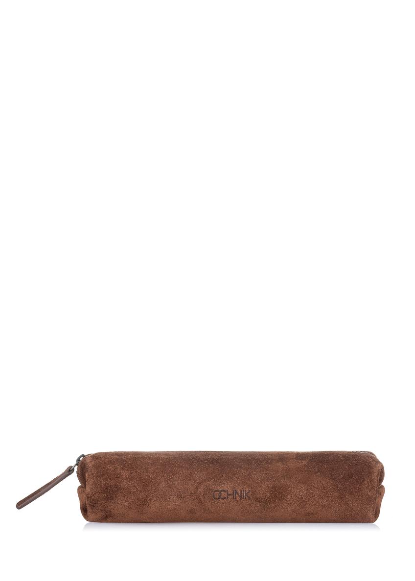 Suede brown small pencil case PORES-0855-90(W23)