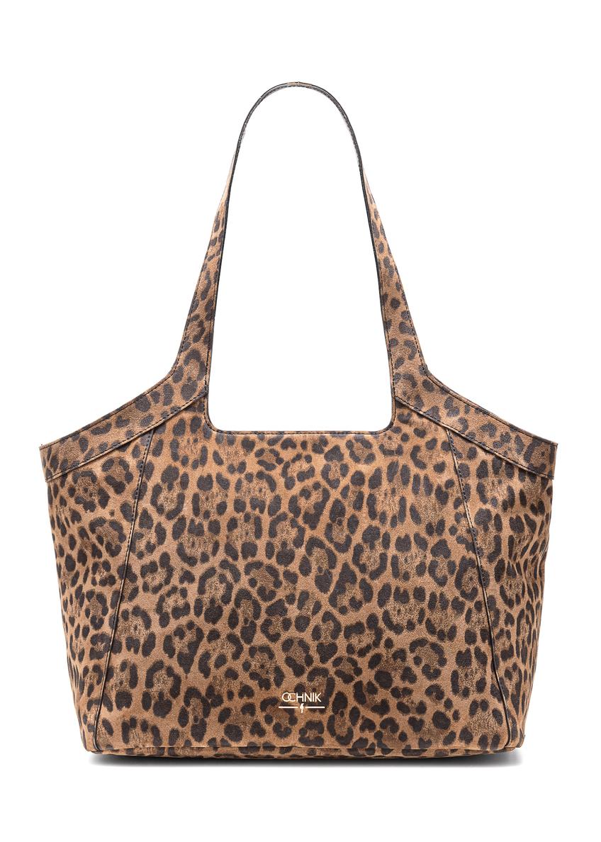 Large women's handbag with leopard print TORES-1169-86(Z25), front product view on white background.
