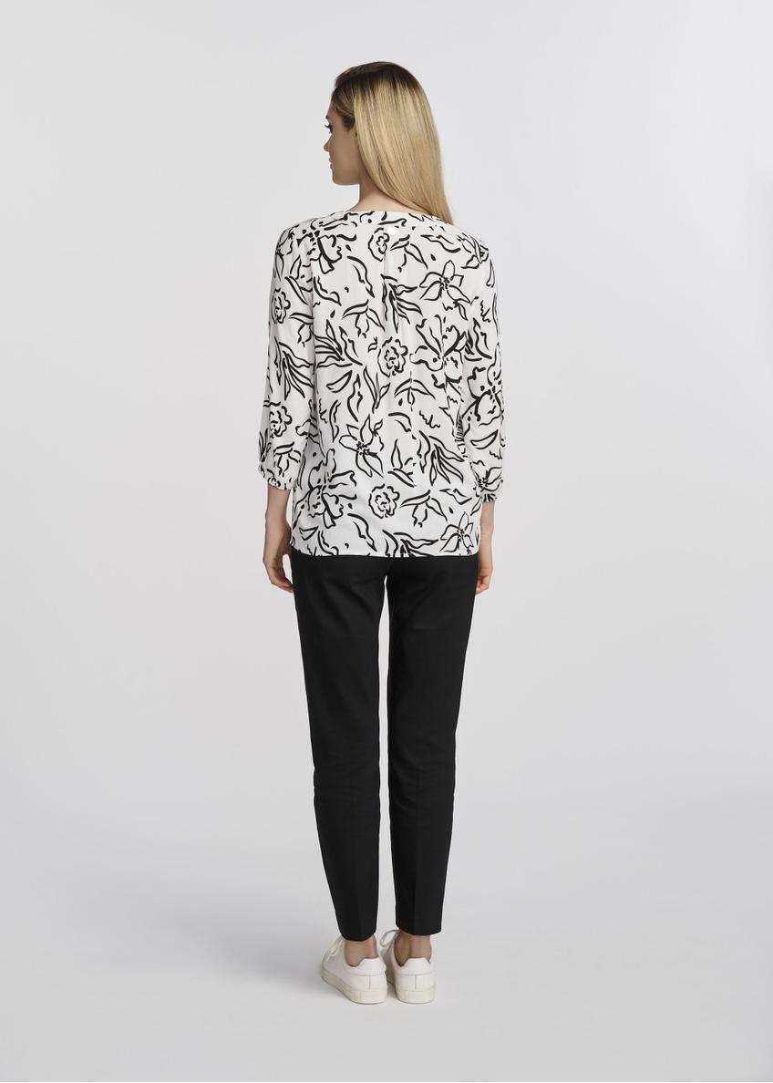 White women's blouse with black flowers BLUDT-0172-12(W25)