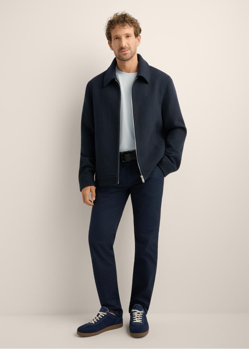 Navy blue men's wool coat PLAMT-0010-7D(Z26). Front view of the product on a model. The entire silhouette is visible.