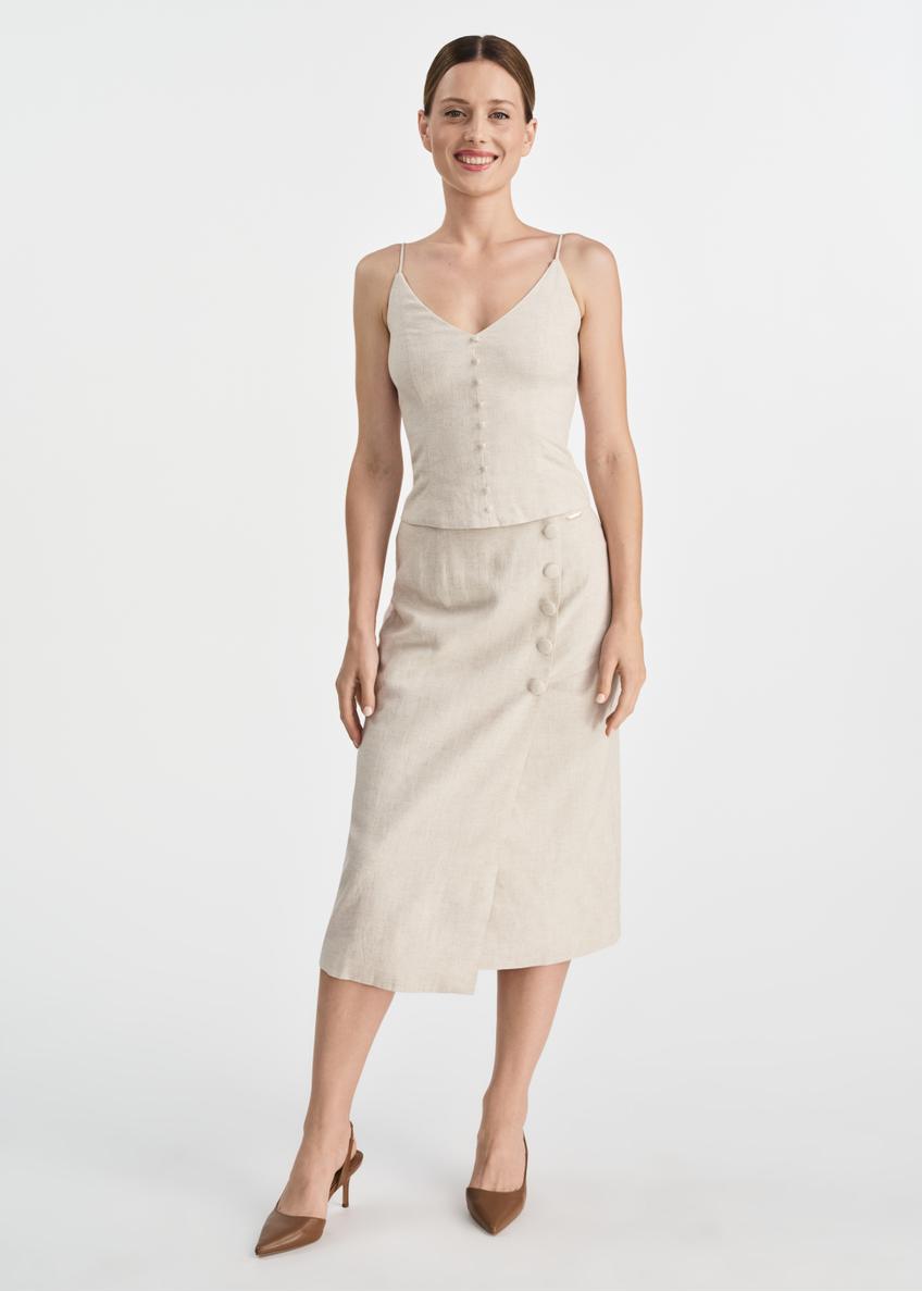 Beige linen blouse with straps BLUDT-0191-81(W25)
