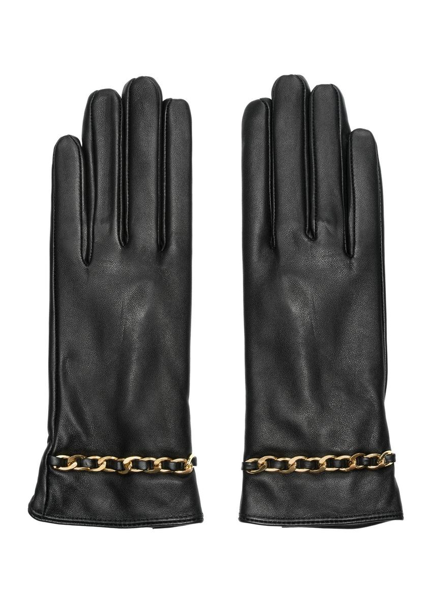Black leather women's gloves REKDS-0090-99(Z26)