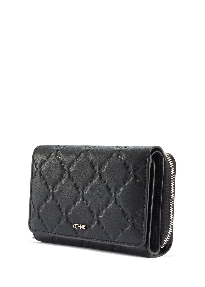 Black leather women's wallet with monogram PORES-0882A-99(W25)