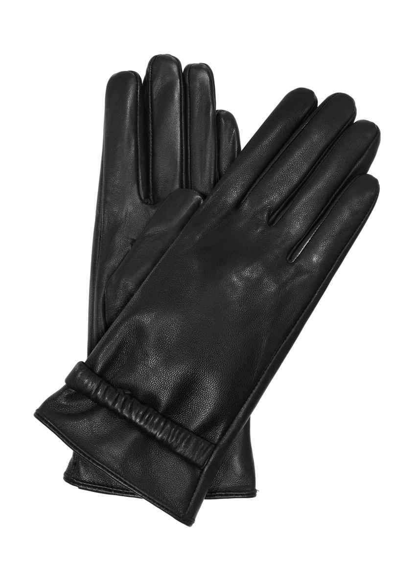 Women's black leather gloves with welt REKDS-0086-99(Z23)-01