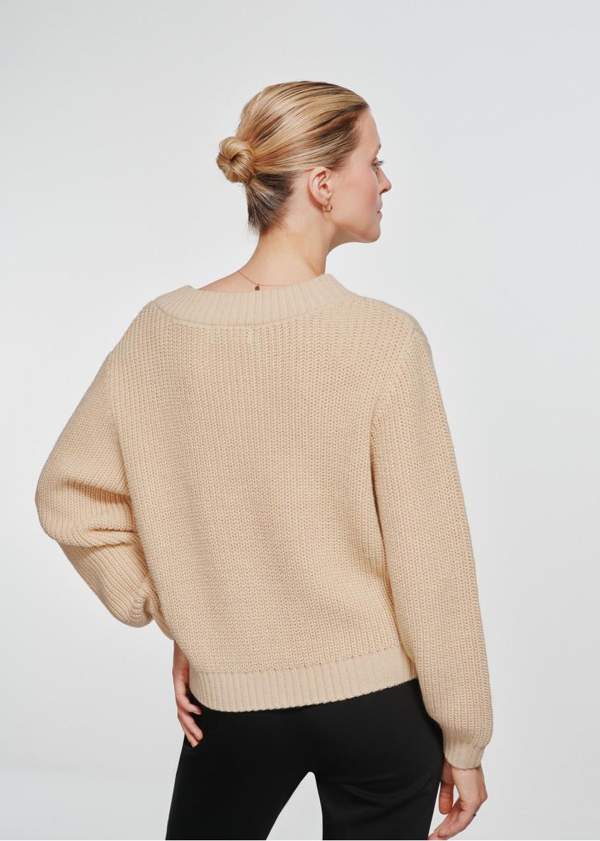 Women's beige V-neck sweater SWEDT-0162-82(Z24)