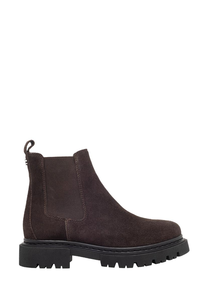Dark brown suede women's Chelsea boots BUTYD-1093-1I(Z26), side view of the product on a white background.