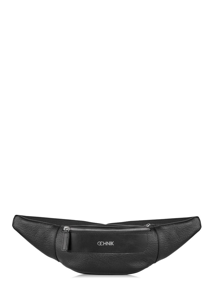 Men's black leather waist bag with logo TORMS-0295A-99(Z25) - front product view on white background.