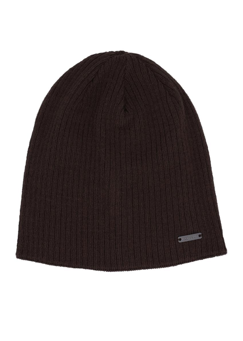 Brown men's winter hat CZAMT-0046A-1I(Z26) - front product view, on a white background.