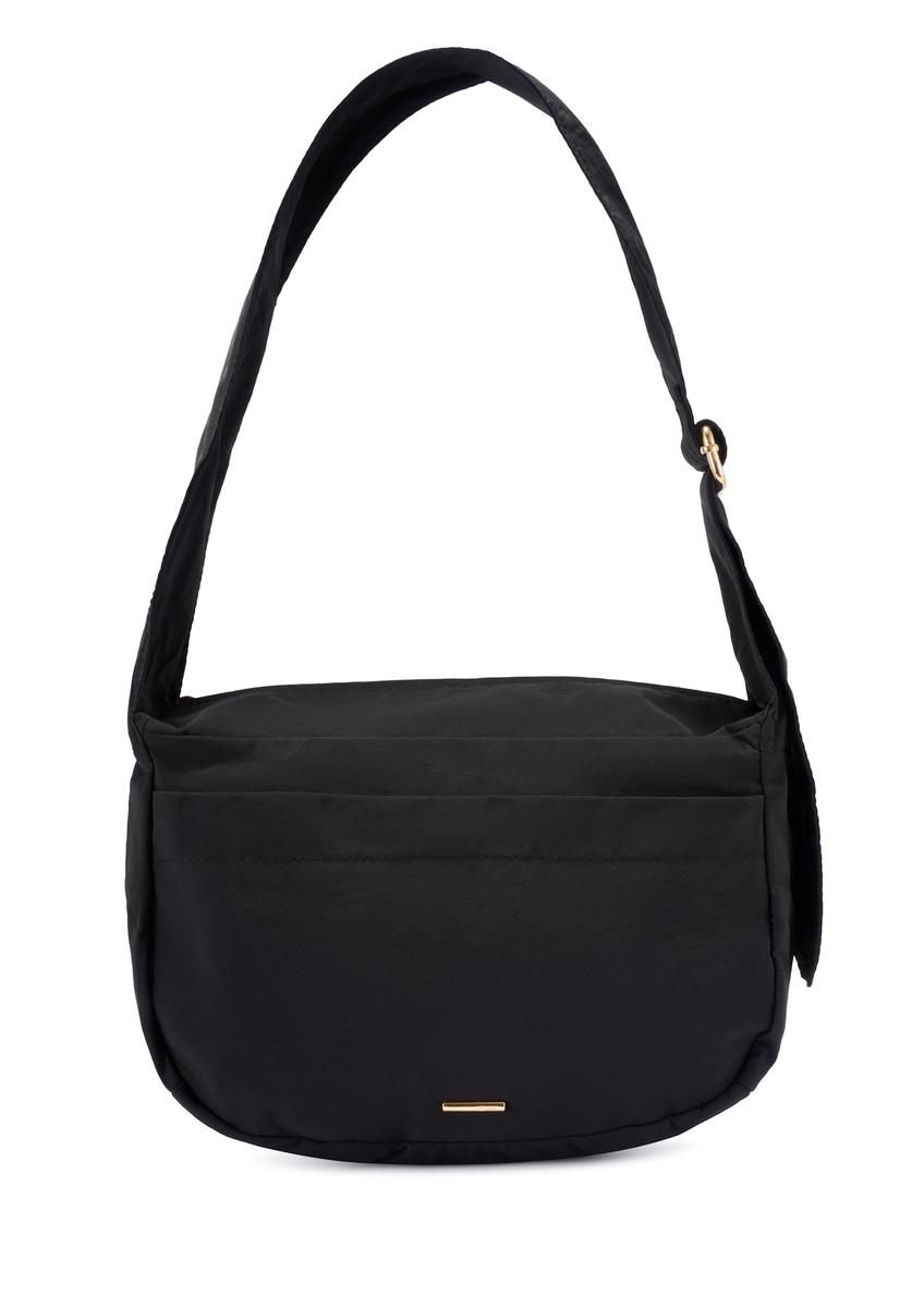Black nylon women's handbag TOREN-0338-99(W26), front product view on white background.