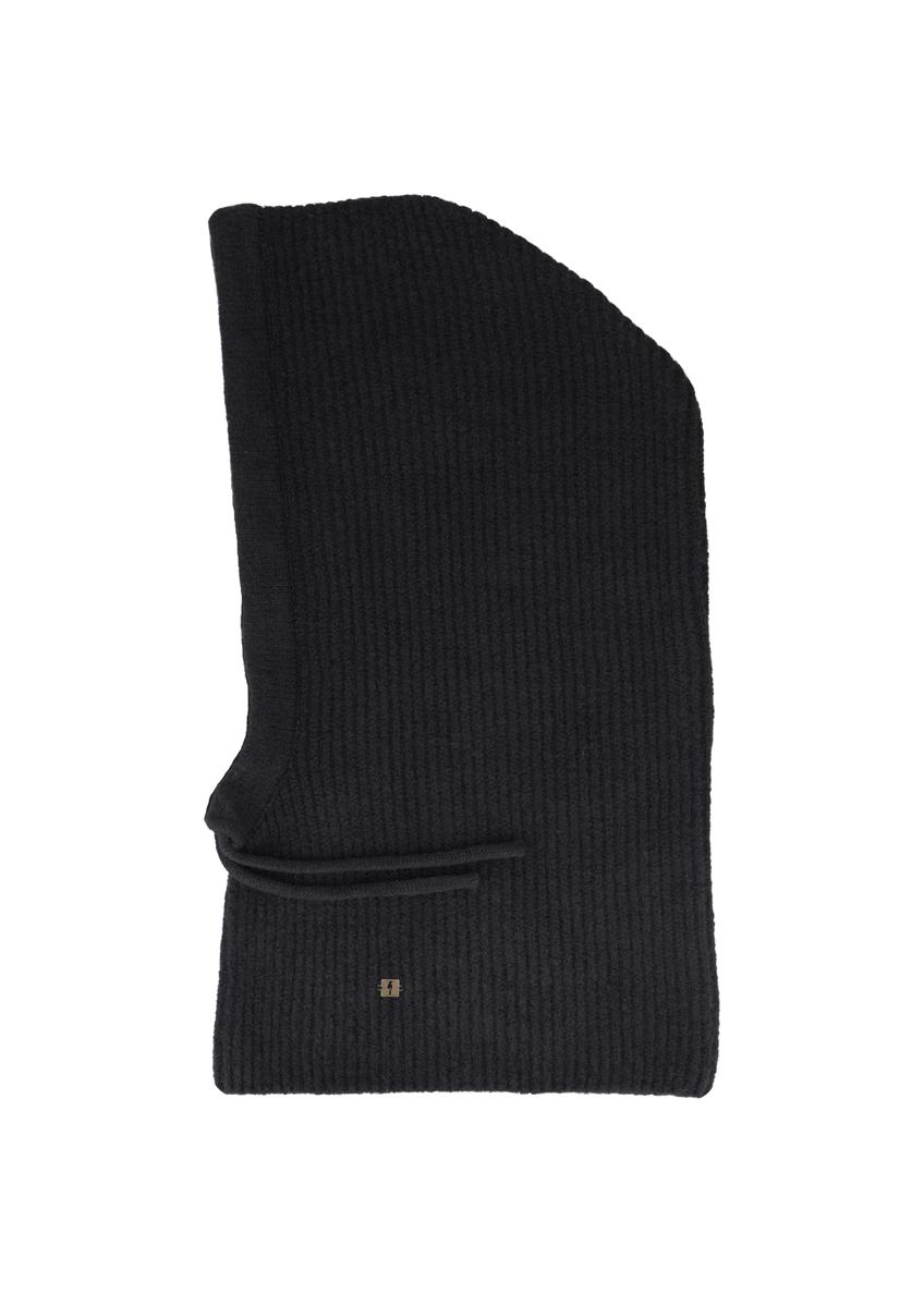 Black women's scarf with hood SZADT-0215-99(Z26) - product view from above, on a white background.